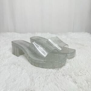 BARBIE / clear metallic silver sparkle jelly y2k heeled sandals / 8
